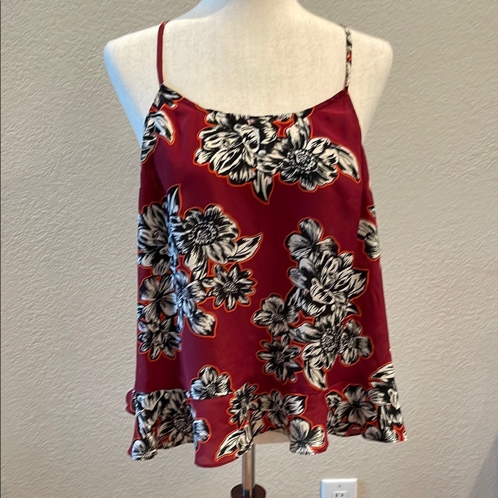 Burgundy Asymmetrical Ruffled 100% Silk Camisole by MAEVE Anthropologie - Picture 1 of 5